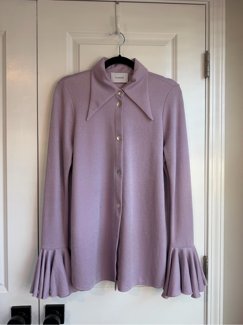 Sleeper The Cosmos Lurex Lounge Shirt Metallic Purple Size Medium